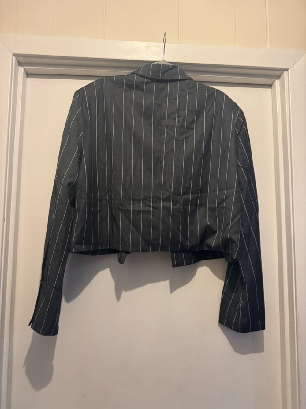 white birch Black Pinstripe Cropped Blazer